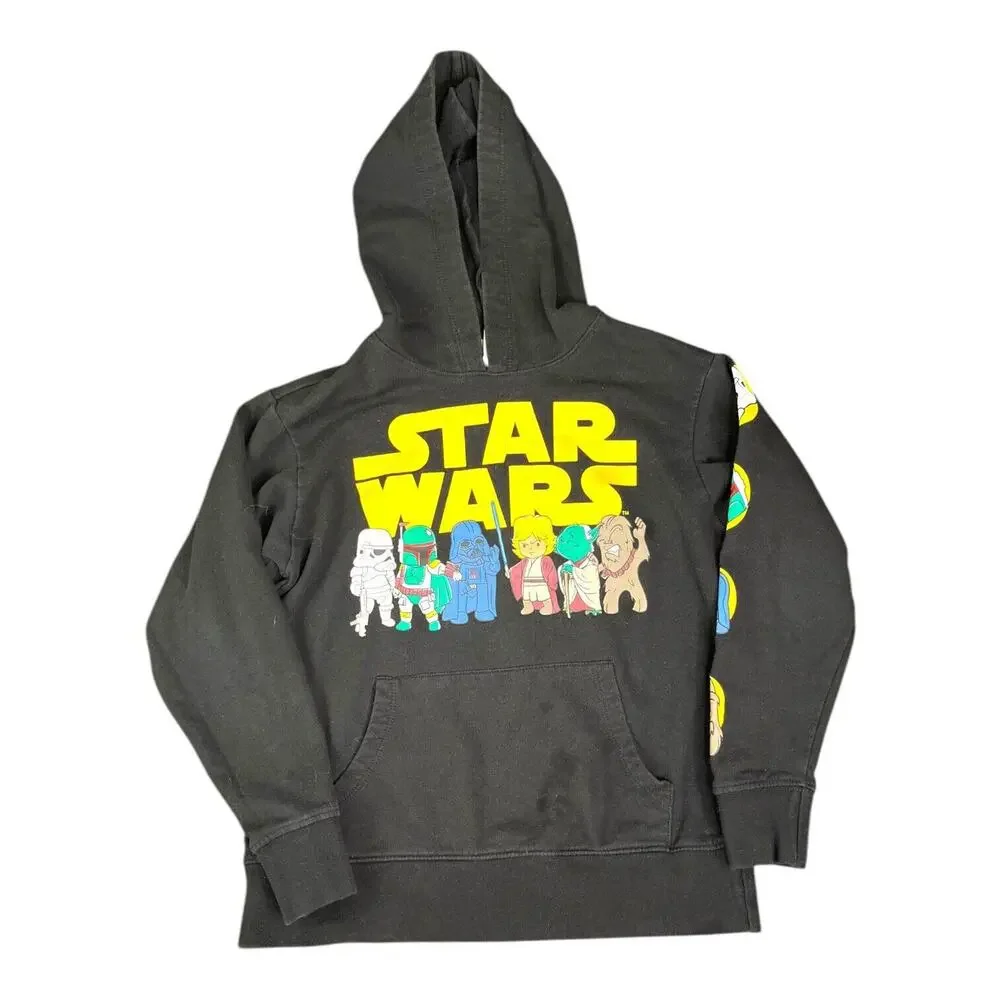 Star Wars Hoodie Graphic Black Vader Luke Yoda Boba Fett Chewie. Sz Sm Youth EUC